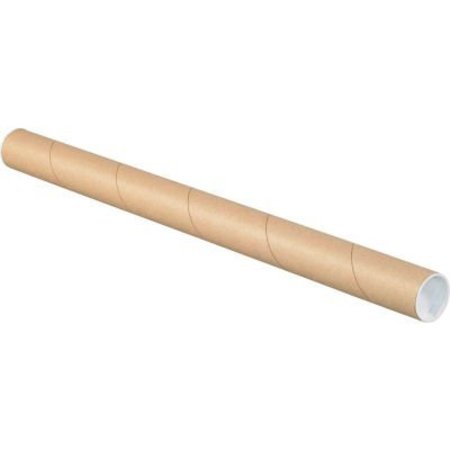 THE PACKAGING WHOLESALERS Mailing Tubes With Caps, 1-1/2" Dia. x 16"L, 0.06" Thick, Kraft, 50/Pack P1516K
